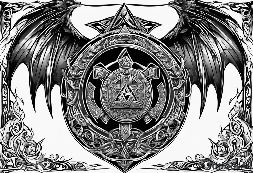 Valhalla sword shield dragon axe Valknut  tribal tattoo idea
