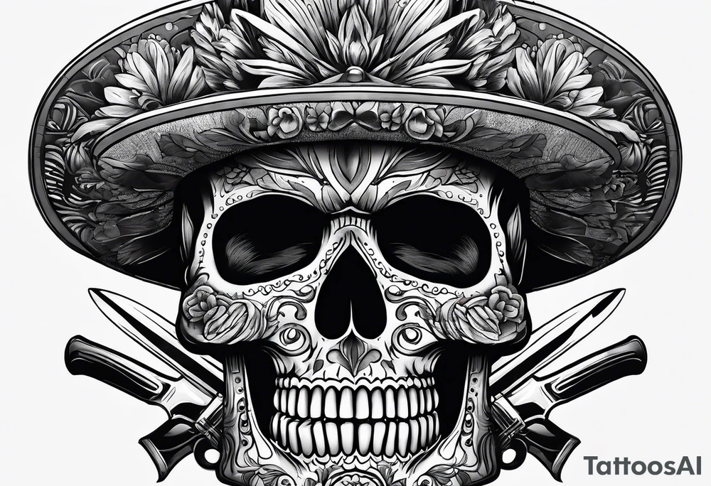 Mexican soldier skull with paint brushes tattoo idea