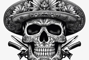Mexican soldier skull with paint brushes tattoo idea