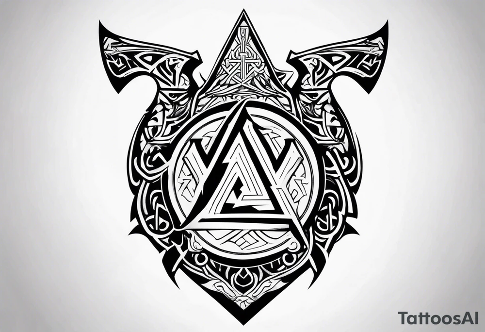 Valhalla sword shield dragon axe Valknut tattoo idea
