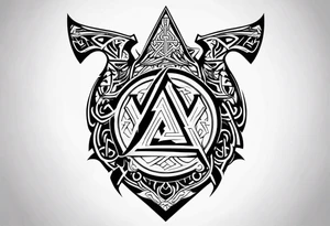 Valhalla sword shield dragon axe Valknut tattoo idea