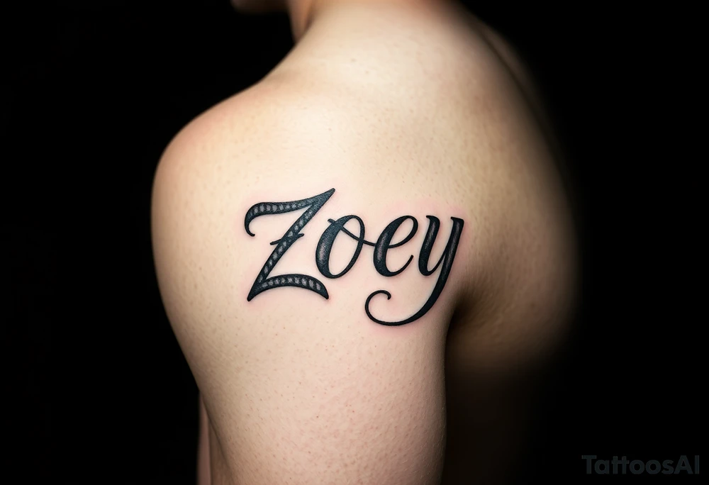 Arm tattoo for men with the name Zoey tattoo idea