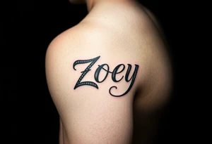 Arm tattoo for men with the name Zoey tattoo idea