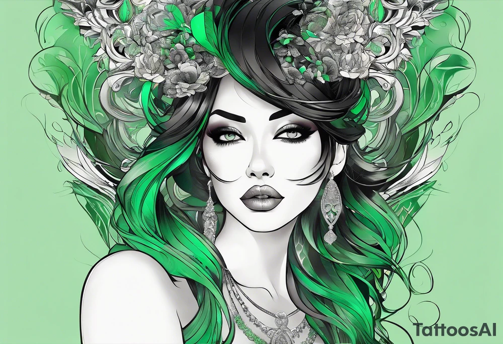abstract, green and black, covered from wrist to forearm, fully covered, no borders, blackwork tattoo idea