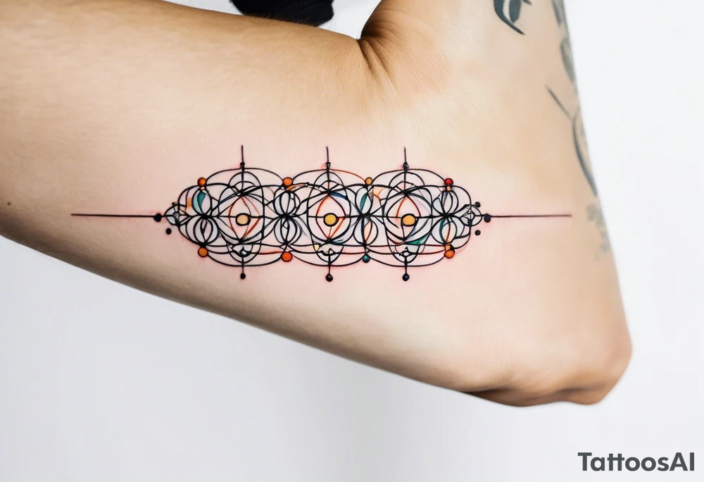 armband tattoo, masculine, narrow, horizontal with quantum bound atoms pattern tattoo idea