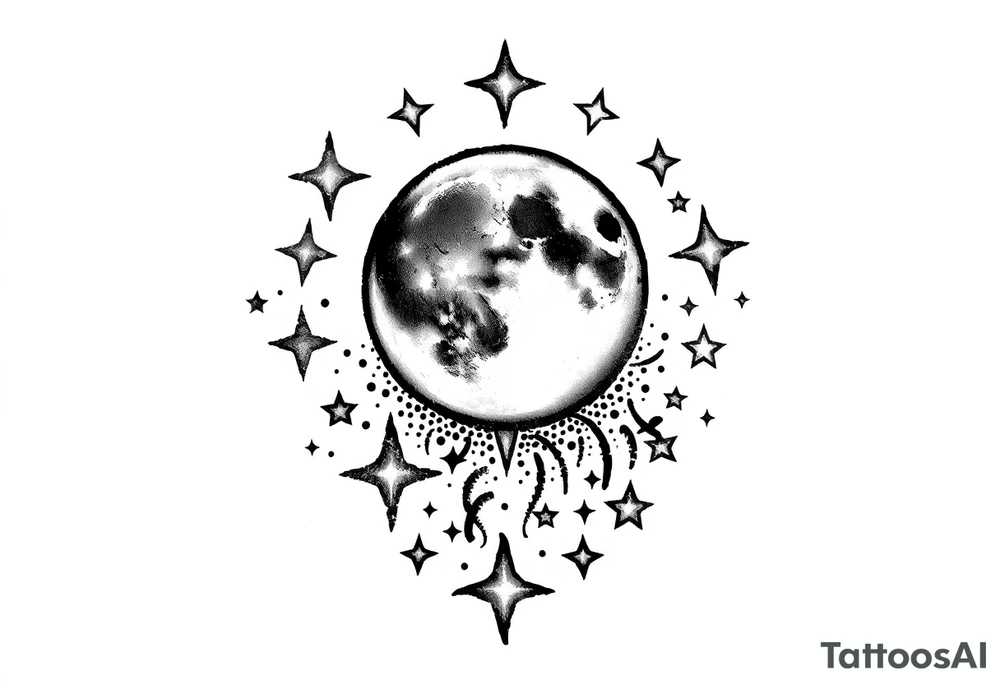 1x10^23 surrounded by cascade of stars and moon tattoo idea