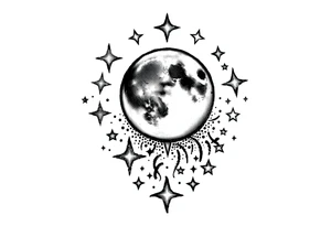 1x10^23 surrounded by cascade of stars and moon tattoo idea