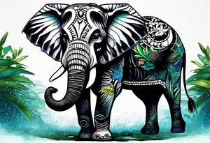 tattooed elephant in the rain forest tattoo idea