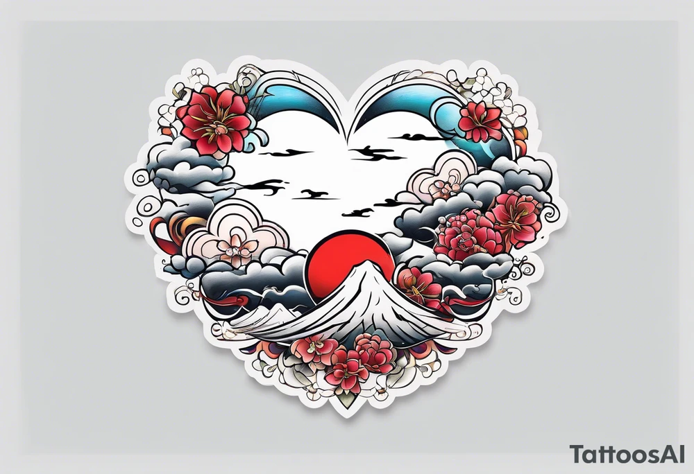 japanese clouds encirkling heart tattoo idea