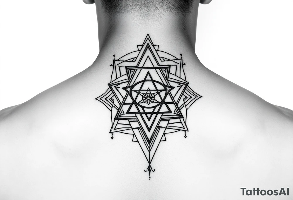 wide sacred geometry throat tattoo with multiple layers tattoo idea