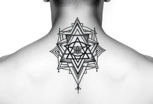 wide sacred geometry throat tattoo with multiple layers tattoo idea