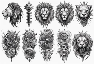 Biomechanical lion with gears inside tattoo idea