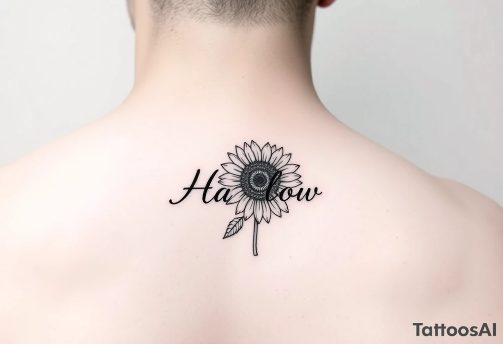 Small minimalist line art inspired by daughter name Harlow and sunflower. 3x3 tattoo idea