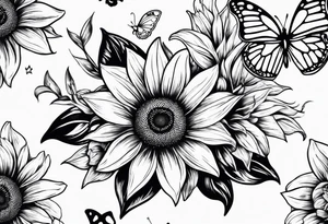 Sunflower and lily with butterflies tattoo idea