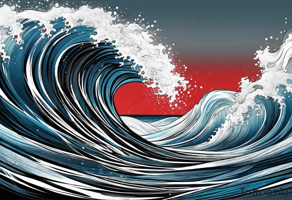 ocean waves background with linear red, white and black and gray including muted blues tattoo idea