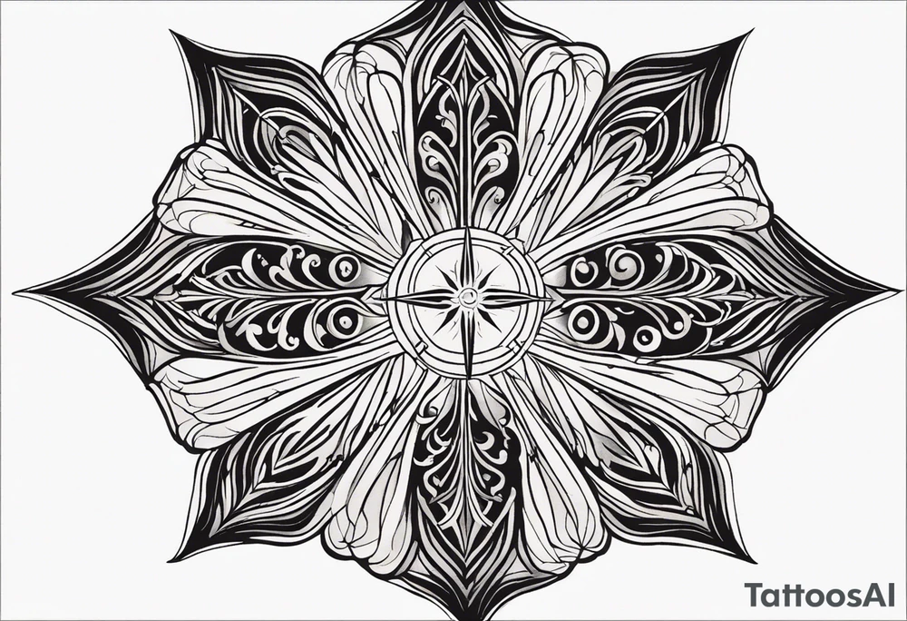 Tattoo: A refined cross with a soft halo on top of it, symbolizing light and spirituality. Delicate rays extend outward from the halo, adding a subtle glow and depth. The cross itself is simple and elegant, with potential for small, intricate line details within the design. tattoo idea