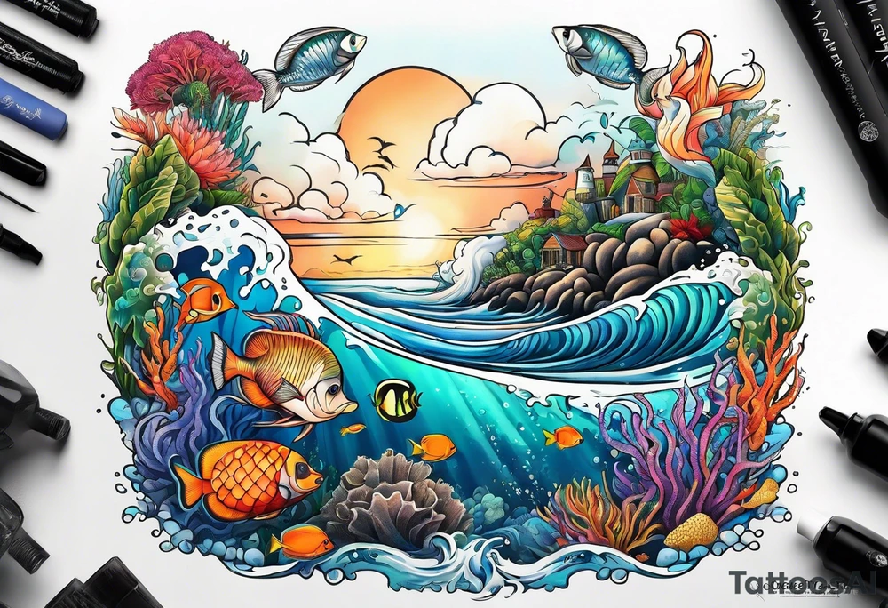 Ocean reef life tattoo idea