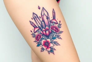 psychedelic  tattoo with crystals and  flowers and mushrooms tattoo idea