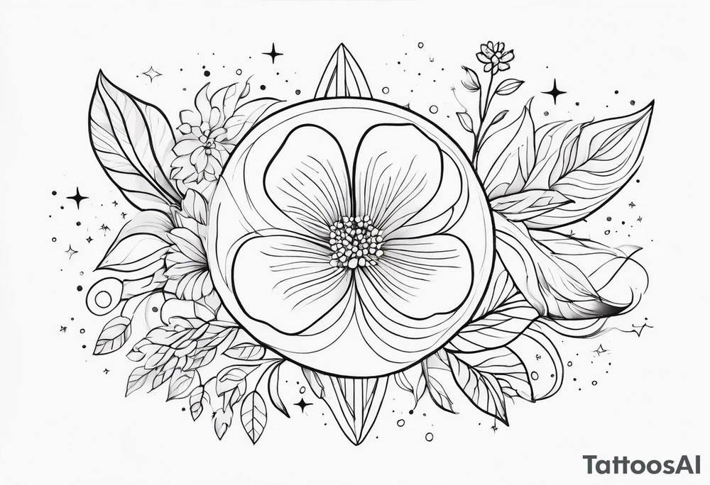 fine line floral with stars, swirls, dots tattoo idea