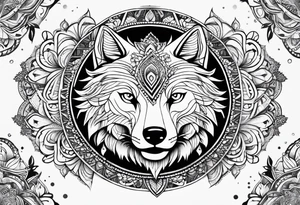 Mandala theme design with joker cards and wolves for forearms tattoo idea