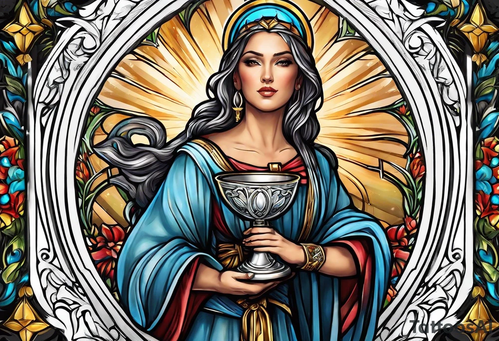 Female saint holding a chalice tattoo idea