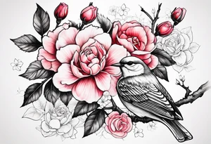Japanese cherry blossom with birds, butterflies and rose tattoo idea