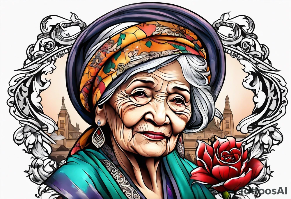 Strong old woman tattoo idea