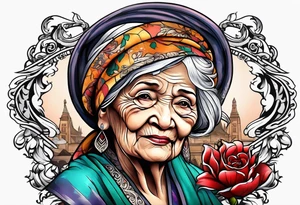 Strong old woman tattoo idea
