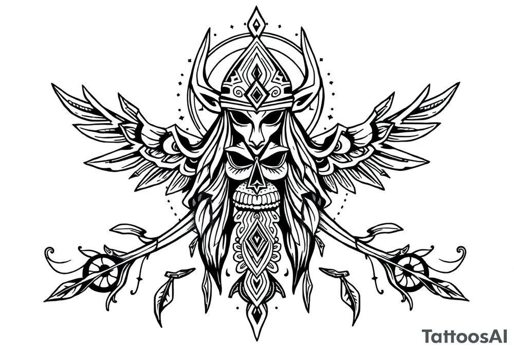 long ornament shaman and witch style mytical with ancient rhyme tattoo idea