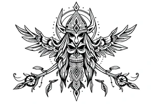 long ornament shaman and witch style mytical with ancient rhyme tattoo idea