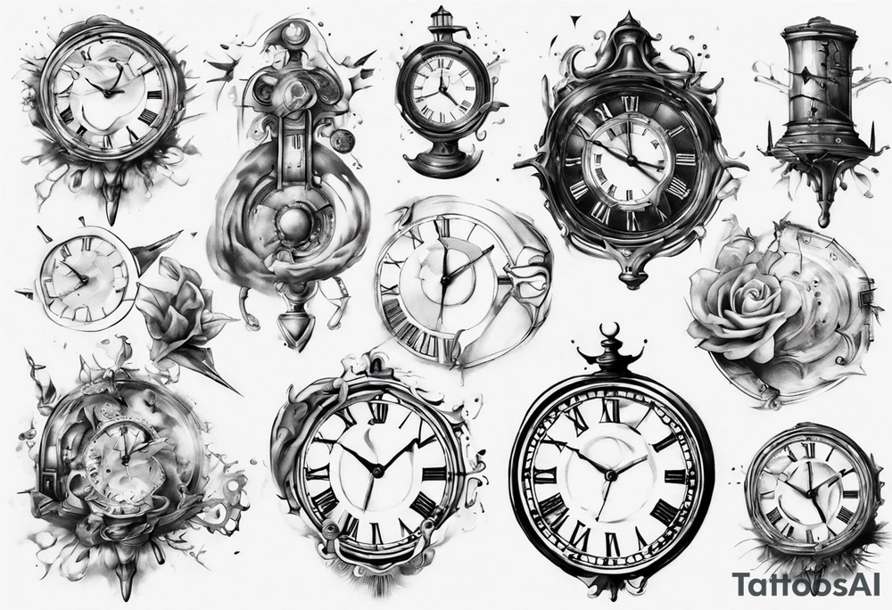 Clockface with roman numeral point at 00:07 tattoo idea