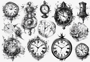 Clockface with roman numeral point at 00:07 tattoo idea