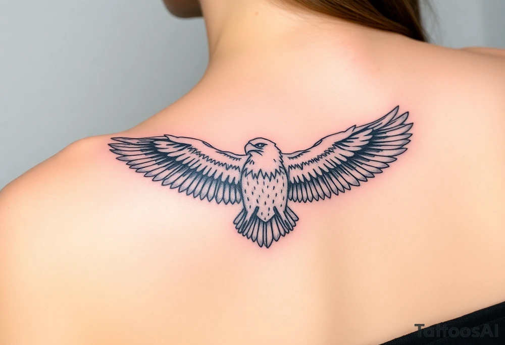 majestic eagle spreading wings against mountain peaks tattoo idea