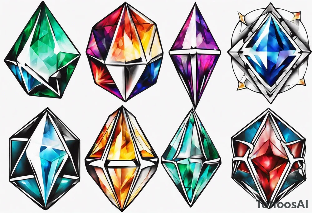 7 chaos emeralds in different colors inspired by sonic the hedgehog 2 tattoo idea