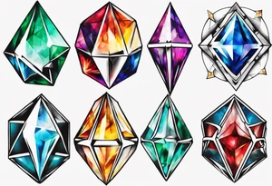 7 chaos emeralds in different colors inspired by sonic the hedgehog 2 tattoo idea