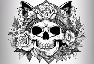 nature element with cat and skull tattoo idea