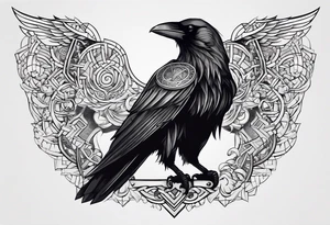 Create a tattoo of odin's crow set in the Viking mythology, the tattoo must be a full-right arm sized, with background tattoo idea