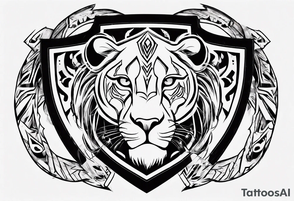 Lioness with paws on a shield tattoo idea