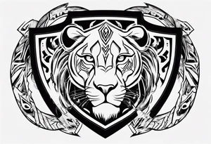 Lioness with paws on a shield tattoo idea