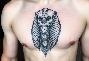 6. Esfinge descompuesta
Rostro de la Gran Esfinge, pero desmoronándose en bloques de piedra o arena flotante.

Puedes combinarlo con un reloj de arena dentro del pecho. tattoo idea
