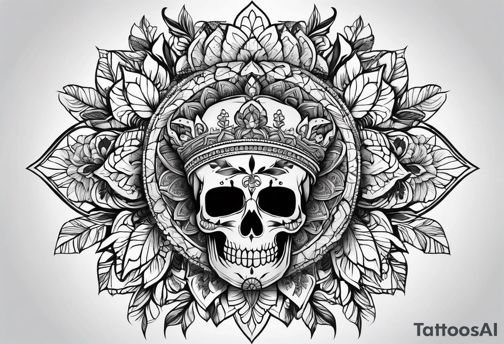 Skull flower mandela tattoo idea