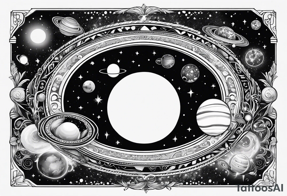Cosmos with galaxies and planets tattoo idea