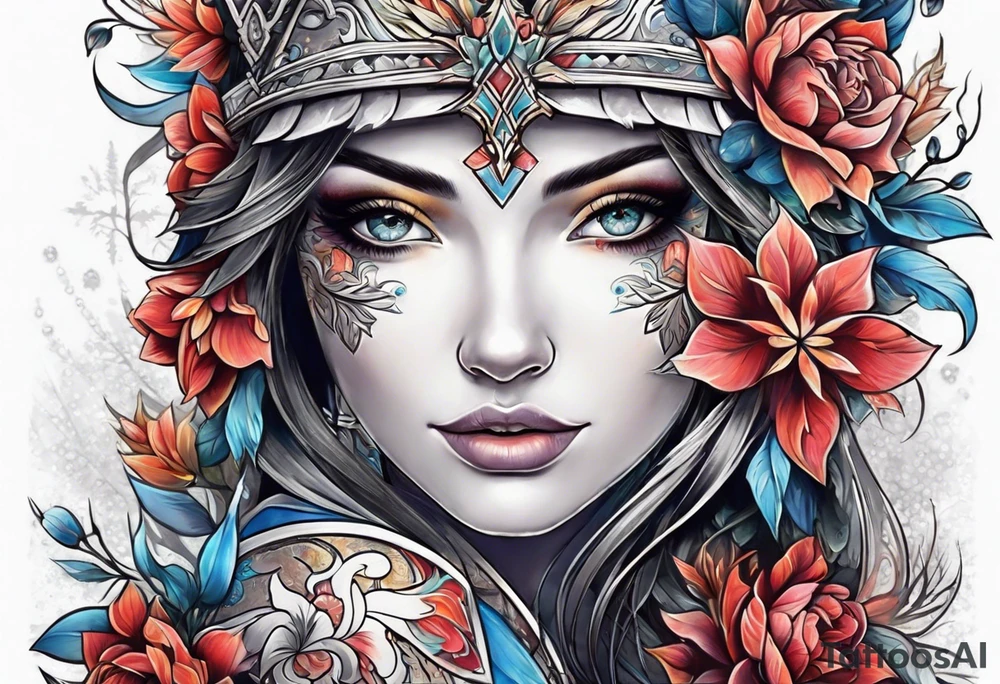 snowflake warrior, flower tattoo idea