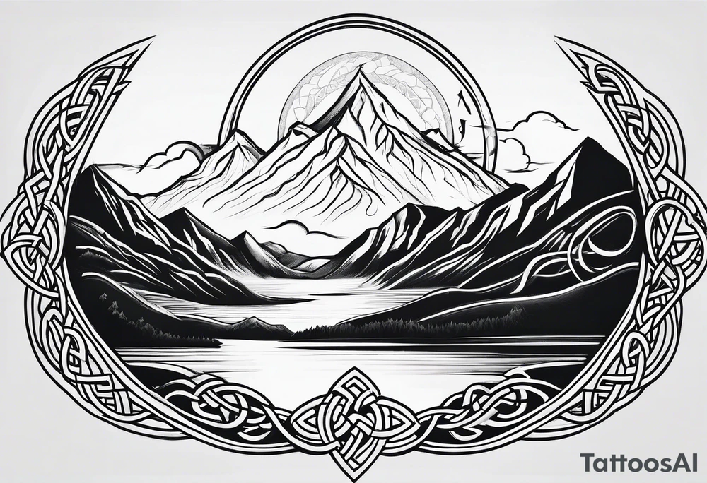 celtic knot and mountains tattoo idea