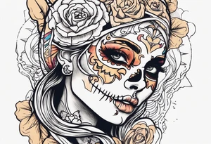 Skeleton coming out of woman’s face tattoo idea