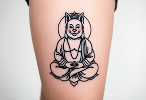 Meditating fat Buddha with happy dog head tattoo idea