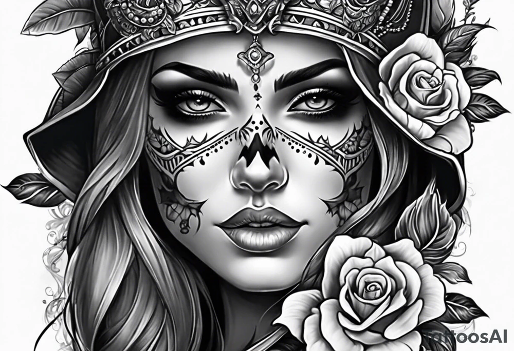 lady skull tattoo idea