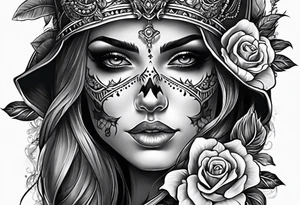 lady skull tattoo idea
