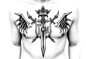 Family crest from Ireland with the The Toledo Mudhens Baseball Team, a demonic  13 And Demonic And Midevel dagger Featurs Made Into a full chest tattoo tattoo idea