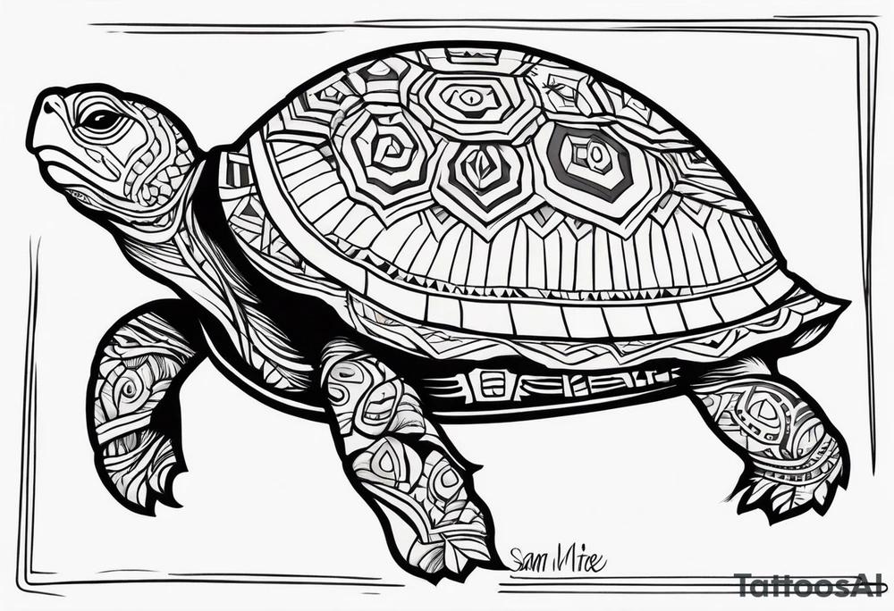 native american turtle with the name sam incorporated into thje shell design tattoo idea